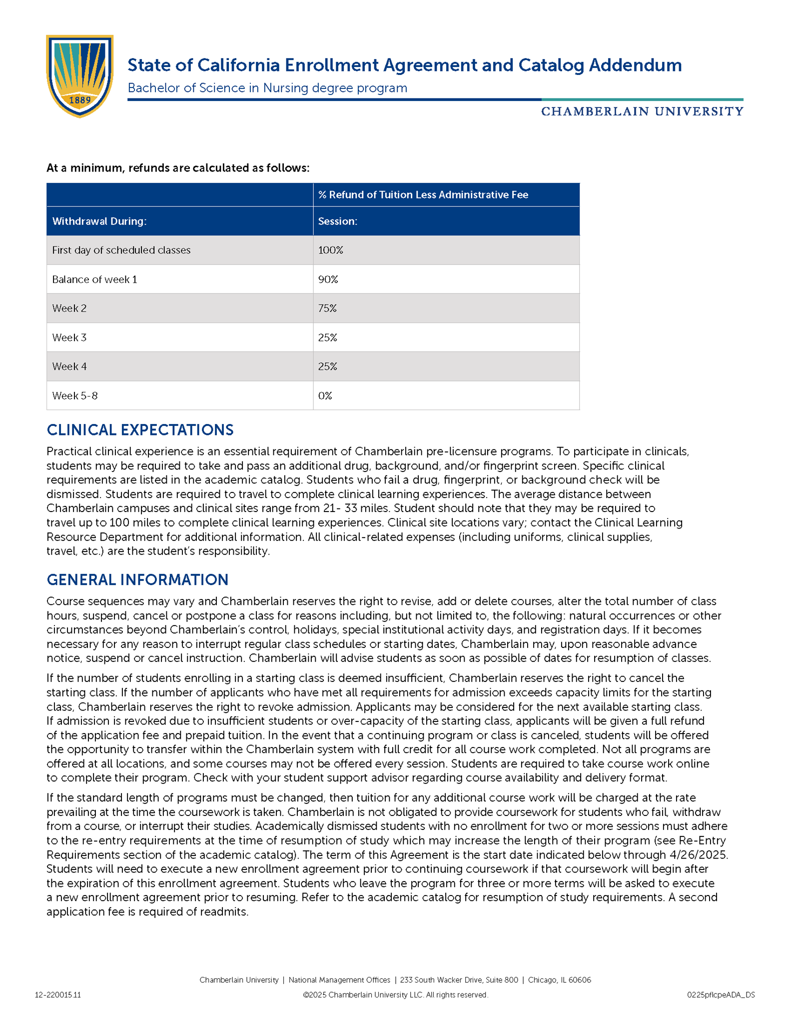 Picture of California Enrollment Agreement and Catalog Addendum - Bachelor of Science in Nursing Degree Program